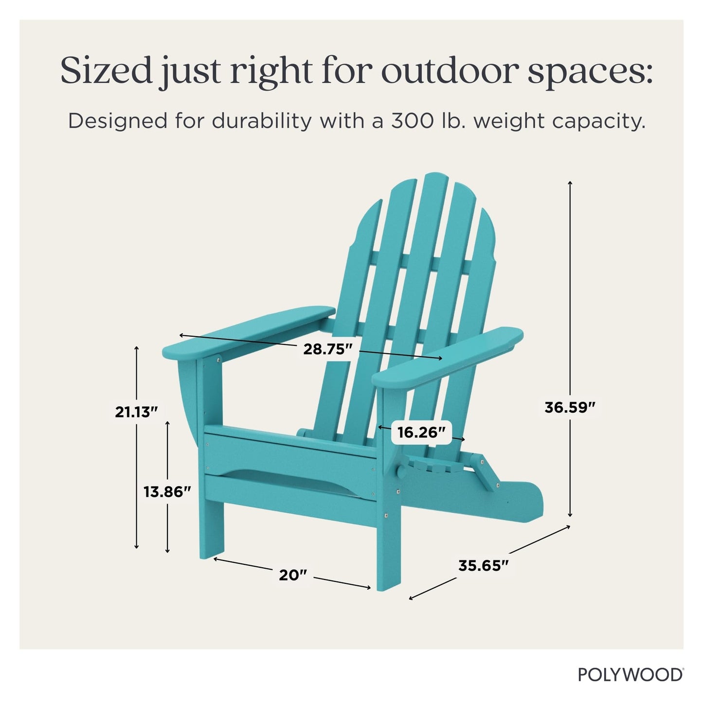 Polywood AD5030AR Classic Folding Adirondack Chair, Height: 35.00" - Width: 29" - Depth: 35.00", Aruba