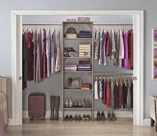 ClosetMaid SuiteSymphony Holzschrank Organizer Starter Kit mit Turm und 3 Hängestangen, Regalen, verstellbar, passend für Räume 1,5-3,0 m. Breite, Naturgrau, 63,5 cm