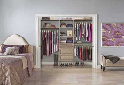 ClosetMaid SuiteSymphony Holzschrank Organizer Starter Kit mit Turm und 3 Hängestangen, Regalen, verstellbar, passend für Räume 1,5-3,0 m. Breite, Naturgrau, 63,5 cm