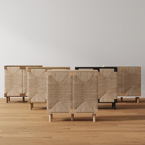 NATHAN JAMES Beacon Accent Sideboard, Aufbewahrungsschrank aus hellem Holz, mit Verstellbarer Innenablage und Seegras-Türen, für Flur, Eingangsbereich oder Esszimmer, Hellbraun