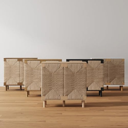 NATHAN JAMES Beacon Accent Sideboard, Aufbewahrungsschrank aus hellem Holz, mit Verstellbarer Innenablage und Seegras-Türen, für Flur, Eingangsbereich oder Esszimmer, Hellbraun