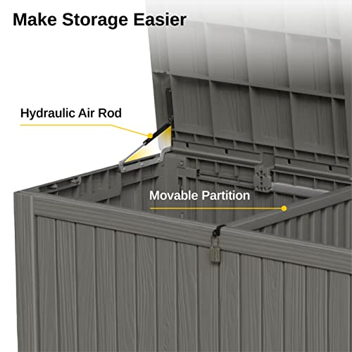 EAST OAK Aufbewahrungsbox für den Außenbereich, 150 Gallonen Deckbox, großer Aufbewahrungsbehälter aus Kunstharz, für Terrassenkissen, Gartengeräte, abschließbar, wasserdicht und UV-beständig, Grau