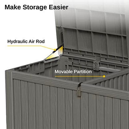 EAST OAK Aufbewahrungsbox für den Außenbereich, 150 Gallonen Deckbox, großer Aufbewahrungsbehälter aus Kunstharz, für Terrassenkissen, Gartengeräte, abschließbar, wasserdicht und UV-beständig, Grau