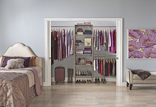 ClosetMaid SuiteSymphony Holzschrank Organizer Starter Kit mit Turm und 3 Hängestangen, Regalen, verstellbar, passend für Räume 1,5-3,0 m. Breite, Naturgrau, 63,5 cm
