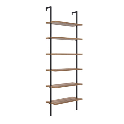 Nathan James Theo Bücherregal mit 6 Regalböden, Wandmontage, Bücherregal mit Altholz und industriellem Metallrahmen, Eiche/Schwarz