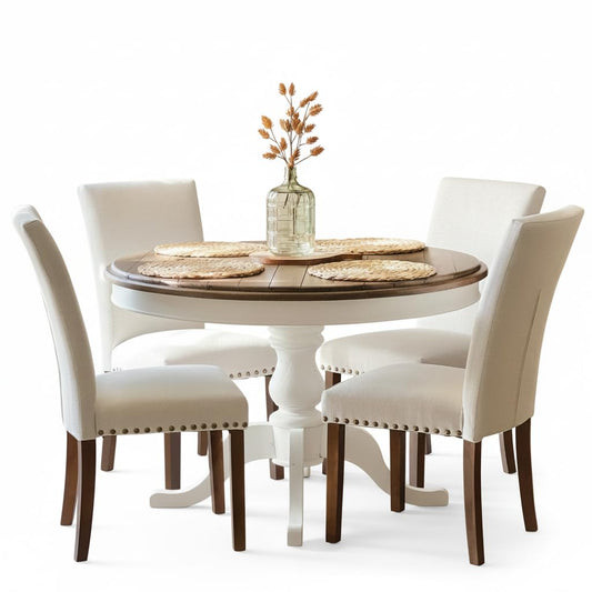 COLAMY Upholstered Parsons Dining Chairs Set of 4, Fabric Dining Room Kitchen Side Chair with Nailhead Trim and Wood Legs - Beige