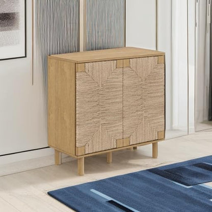 NATHAN JAMES Beacon Accent Sideboard, Aufbewahrungsschrank aus hellem Holz, mit Verstellbarer Innenablage und Seegras-Türen, für Flur, Eingangsbereich oder Esszimmer, Hellbraun