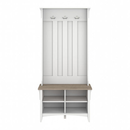 Bush Home Salinas Flur Baum mit Schuhaufbewahrung, Bank in Überfälzung, Grau und Reinweiß, Mehrzweck-Organizer, Eingangslösung mit Sitzgelegenheit und Haken