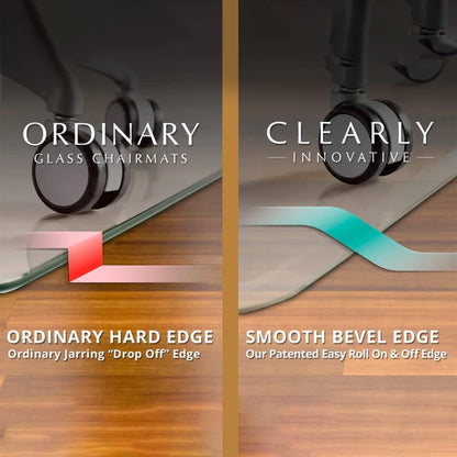 Stuhlmatte aus gehärtetem Glas mit abgeschrägtem Rand für Teppich- und Hartholzböden, glatte Gleitung, Bürostuhl-Bodenschutz, 0,5 kg Kapazität, transparentes robustes Glas, 91,4 x 117,8 cm Clearly