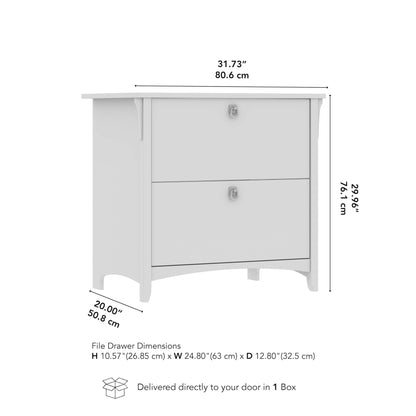 Bush Furniture Salinas Seitlicher Aktenschrank mit 2 Schubladen, Holzwerkstoff, antik-weiß