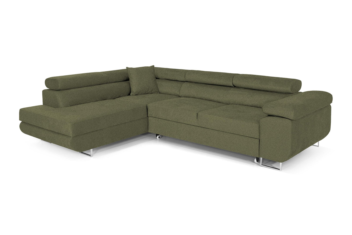 Ecksofa mit Schlaffunktion PASTI L-Form, Sofa Couch mit Bettkasten, 3-Sitzer Eckcouch, Schlafsofa für Wohnzimmer, Big Sofa Couch mit Schlaffunktion (Bouclé Limegrün, Ottomane Links)