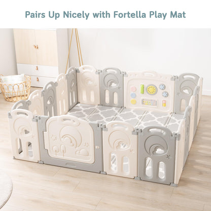 Fortella Cloud Castle Foldable Laufstall, Baby Sicherheit Spielplatz mit Whiteboard und Aktivität Wand, drinnen oder draußen (Grau, 14 Panel)