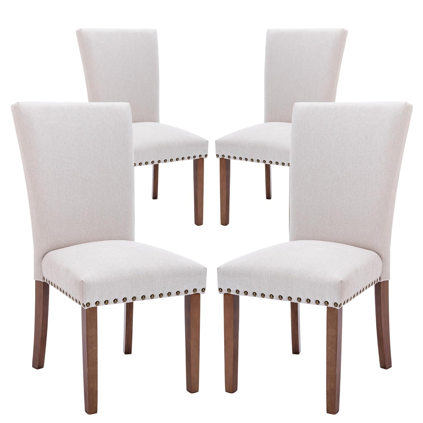 COLAMY Upholstered Parsons Dining Chairs Set of 4, Fabric Dining Room Kitchen Side Chair with Nailhead Trim and Wood Legs - Beige