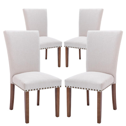 COLAMY Upholstered Parsons Dining Chairs Set of 4, Fabric Dining Room Kitchen Side Chair with Nailhead Trim and Wood Legs - Beige