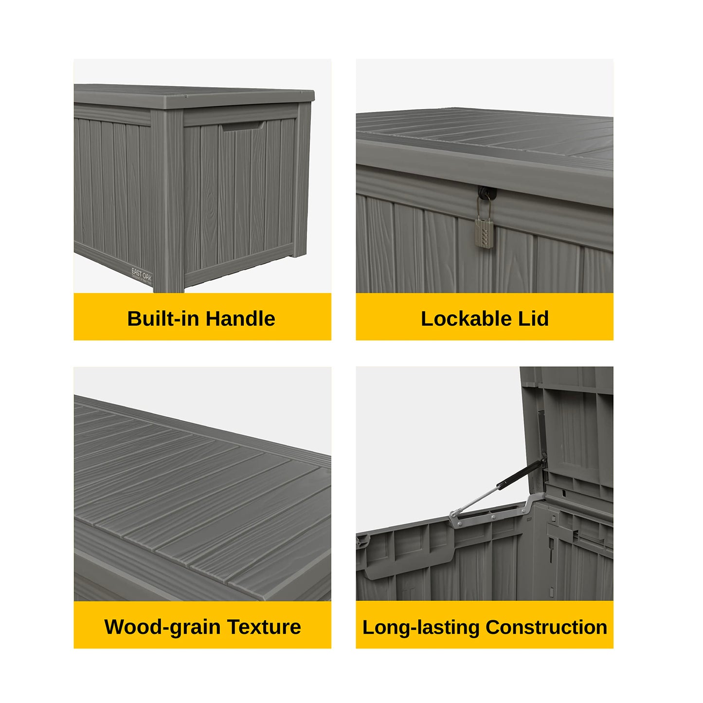 EAST OAK Aufbewahrungsbox für den Außenbereich, 150 Gallonen Deckbox, großer Aufbewahrungsbehälter aus Kunstharz, für Terrassenkissen, Gartengeräte, abschließbar, wasserdicht und UV-beständig, Grau