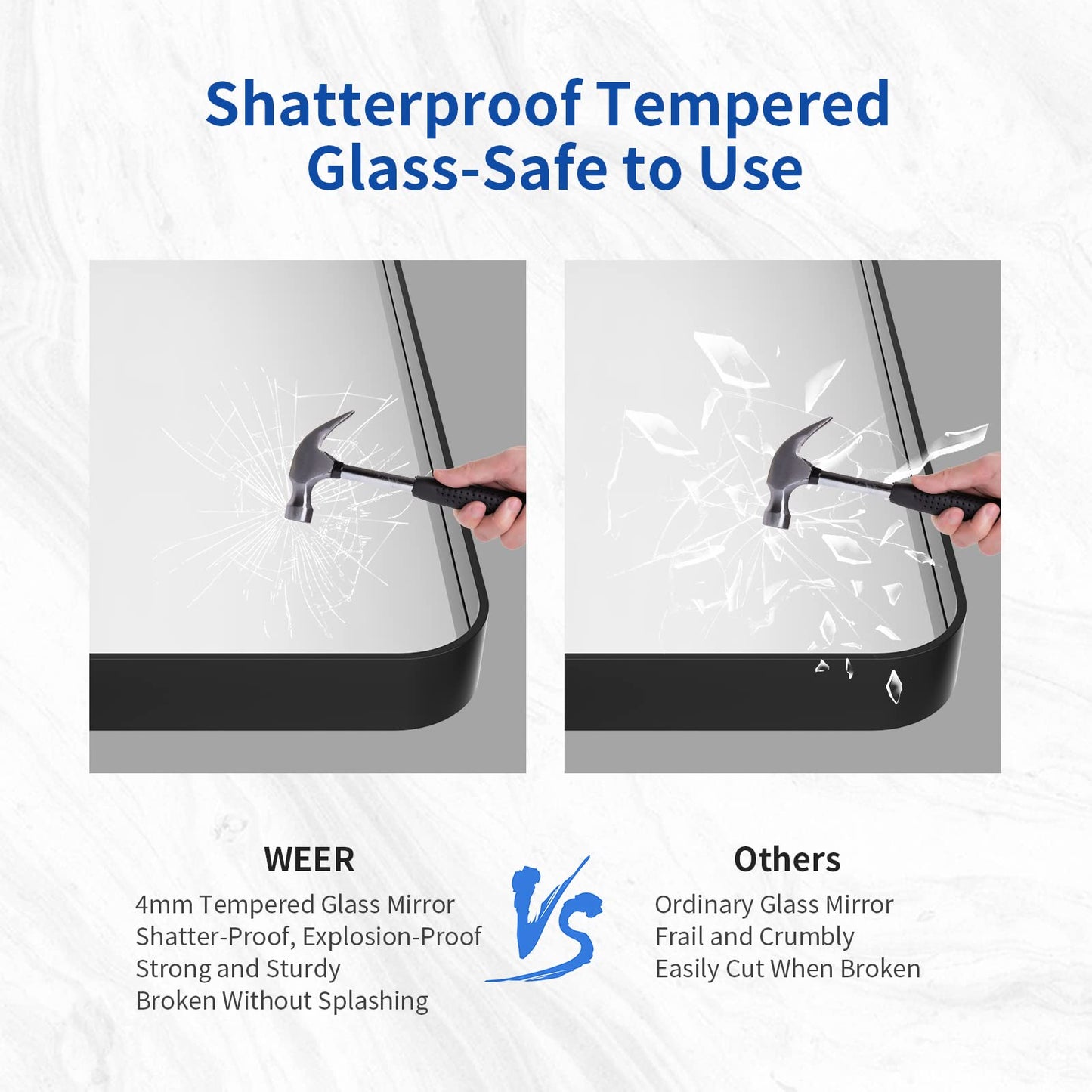 WEER Badezimmerspiegel, 139 x 76 cm, schwarzer Metallrahmen, schwarzer Badezimmer-Schminkspiegel, Bauernhaus, abgerundet, rechteckig, mattschwarz, Wandspiegel, gehärtetes Glas, rostfrei