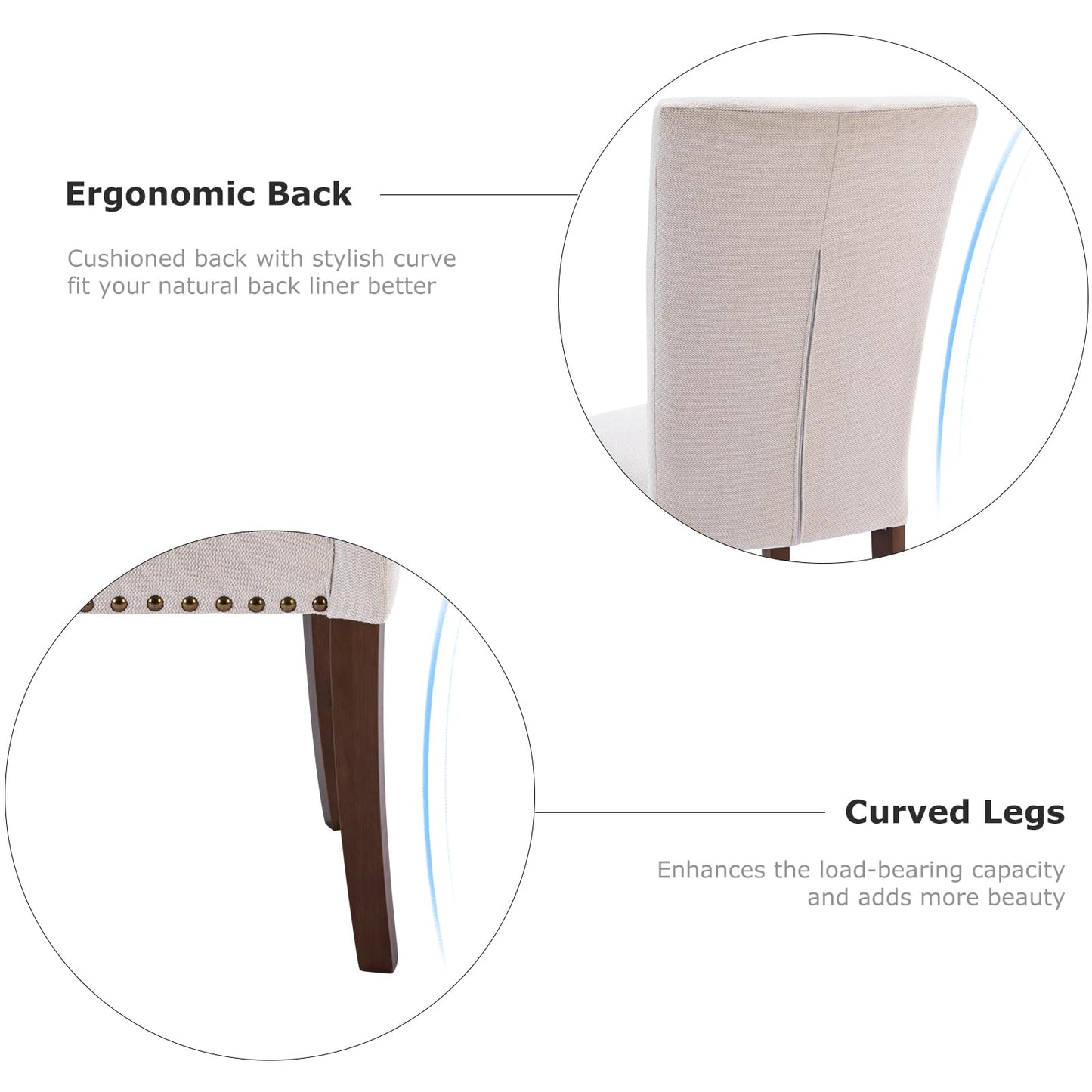 COLAMY Upholstered Parsons Dining Chairs Set of 4, Fabric Dining Room Kitchen Side Chair with Nailhead Trim and Wood Legs - Beige