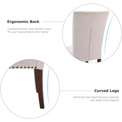 COLAMY Upholstered Parsons Dining Chairs Set of 4, Fabric Dining Room Kitchen Side Chair with Nailhead Trim and Wood Legs - Beige