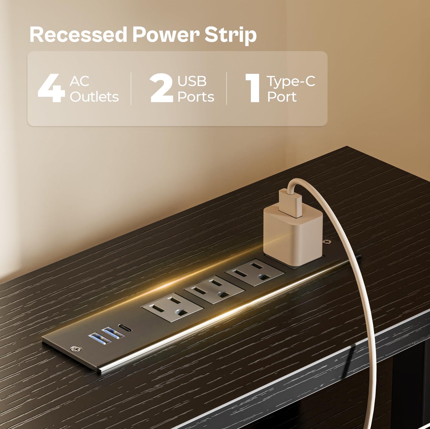 Huuger 55 inch Computer Desk with 4 Drawers, Gaming Desk with LED Lights & Power Outlets, Home Office Desk with Large Storage Space for Bedroom, Work from Home, Black