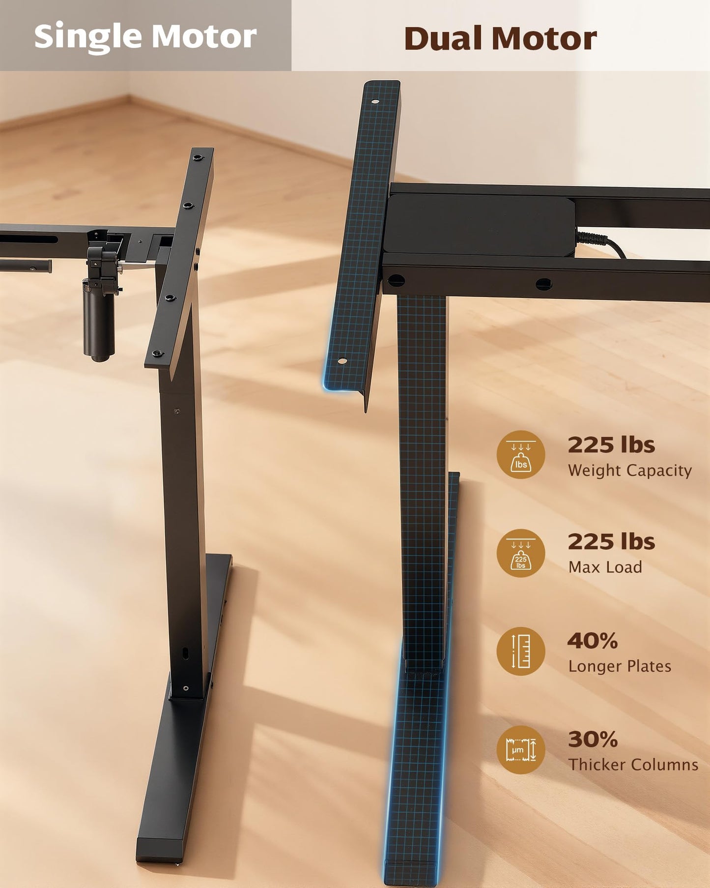 TOPSKY Elektrisch Höhenverstellbarer Schreibtisch mit Zwei Motoren/Kollisionschutz/Memory Funktion (Nur schwarzer Rahmen)