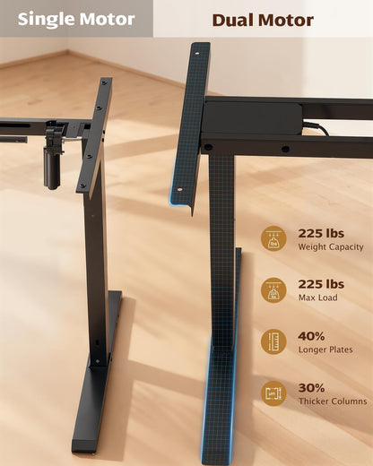 TOPSKY Elektrisch Höhenverstellbarer Schreibtisch mit Zwei Motoren/Kollisionschutz/Memory Funktion (Nur schwarzer Rahmen)