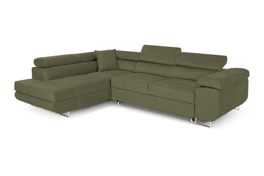 Ecksofa mit Schlaffunktion PASTI L-Form, Sofa Couch mit Bettkasten, 3-Sitzer Eckcouch, Schlafsofa für Wohnzimmer, Big Sofa Couch mit Schlaffunktion (Bouclé Limegrün, Ottomane Links)
