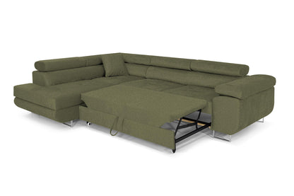 Ecksofa mit Schlaffunktion PASTI L-Form, Sofa Couch mit Bettkasten, 3-Sitzer Eckcouch, Schlafsofa für Wohnzimmer, Big Sofa Couch mit Schlaffunktion (Bouclé Limegrün, Ottomane Links)