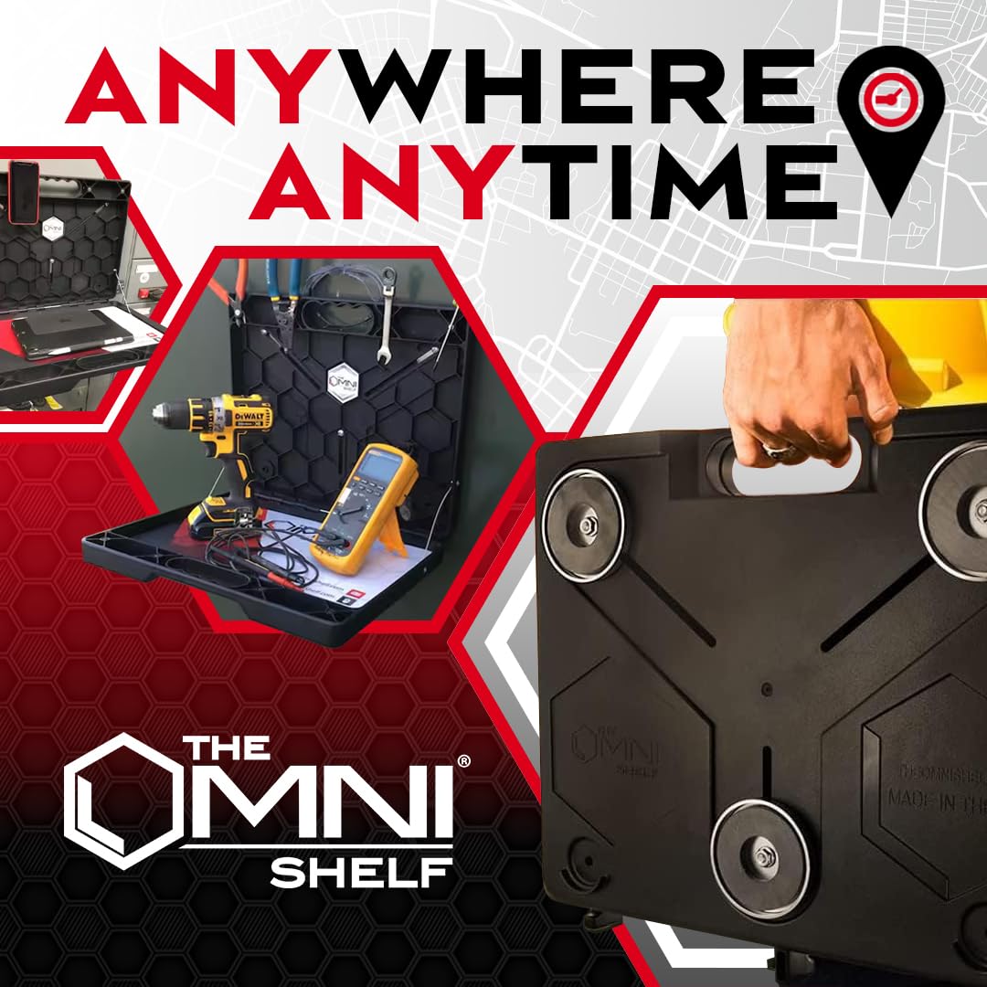 The OmniShelf Magnetischer tragbarer Arbeitsplatz + Werkzeugkasten, Computer- und Laptopständer, Utility-Regal mit 18 kg Kapazität, lässt sich an HVAC, LKWs und mehr befestigen (5 Stück)