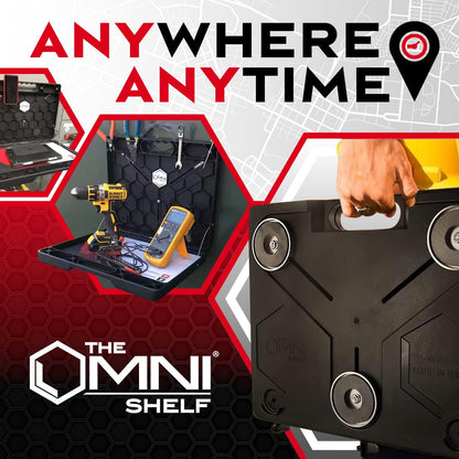 The OmniShelf Magnetischer tragbarer Arbeitsplatz + Werkzeugkasten, Computer- und Laptopständer, Utility-Regal mit 18 kg Kapazität, lässt sich an HVAC, LKWs und mehr befestigen (5 Stück)