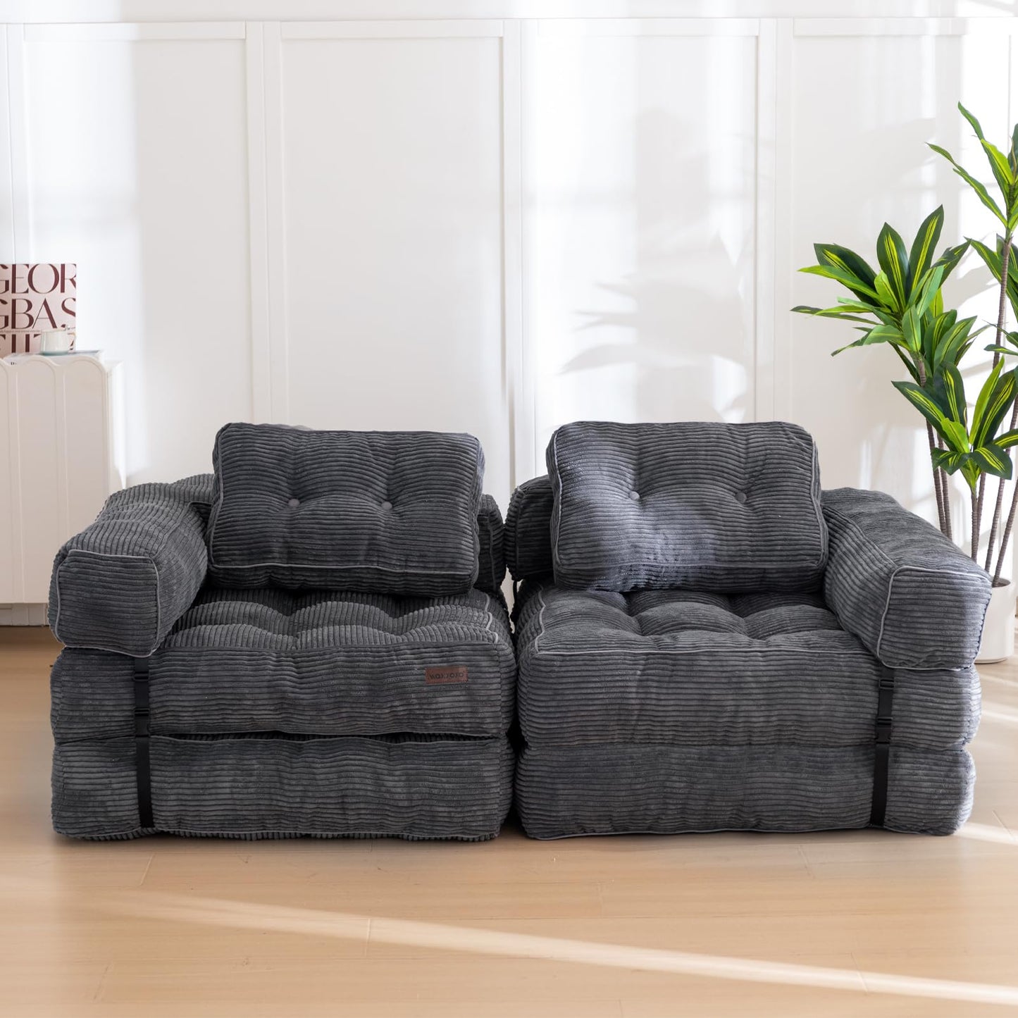 MAXYOYO Klappbares L-förmiges Schlafsofa mit Armlehne, faltbares Schlafsofa mit Kissen, tragbares ausklappbares Stuhlbett, bequemer Boden, Lounge für Wohnzimmer, Schlafzimmer