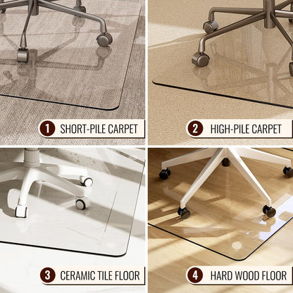 Easly 91,4 x 116,8 cm Stuhlmatte für Teppich – Bürostuhlmatte – gehärtetes Glas Bodenmatte für Zuhause/Büro/Teppich transparente Computer-Bodenmatte mit Bodenschutz – mit 4 Anti-Rutsch-Pads
