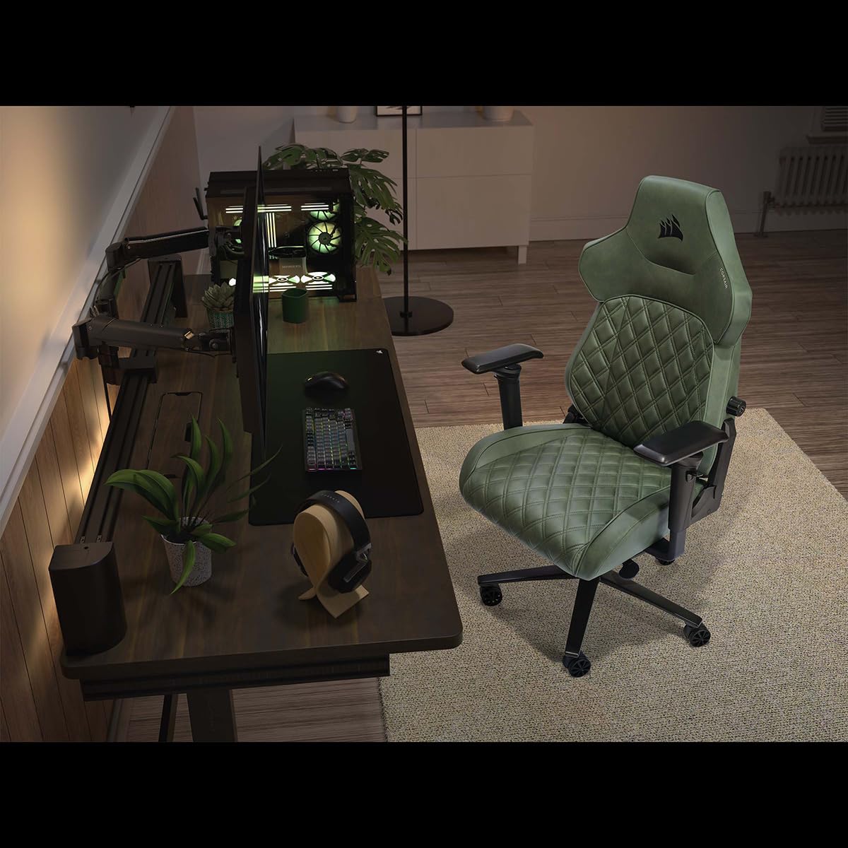 Corsair TC500 Luxe Gaming-Stuhl – Hochwertiger Atmungsaktiver Stoff – Breite Sitzfläche – In Fünf Richtungen Verstellbare Armlehnen – Verstellbare Lendenstütze – Neigung von 90–160 Grad – Sherwood