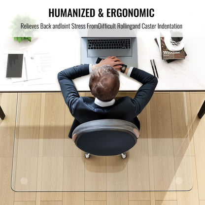 Easly 91,4 x 116,8 cm Stuhlmatte für Teppich – Bürostuhlmatte – gehärtetes Glas Bodenmatte für Zuhause/Büro/Teppich transparente Computer-Bodenmatte mit Bodenschutz – mit 4 Anti-Rutsch-Pads