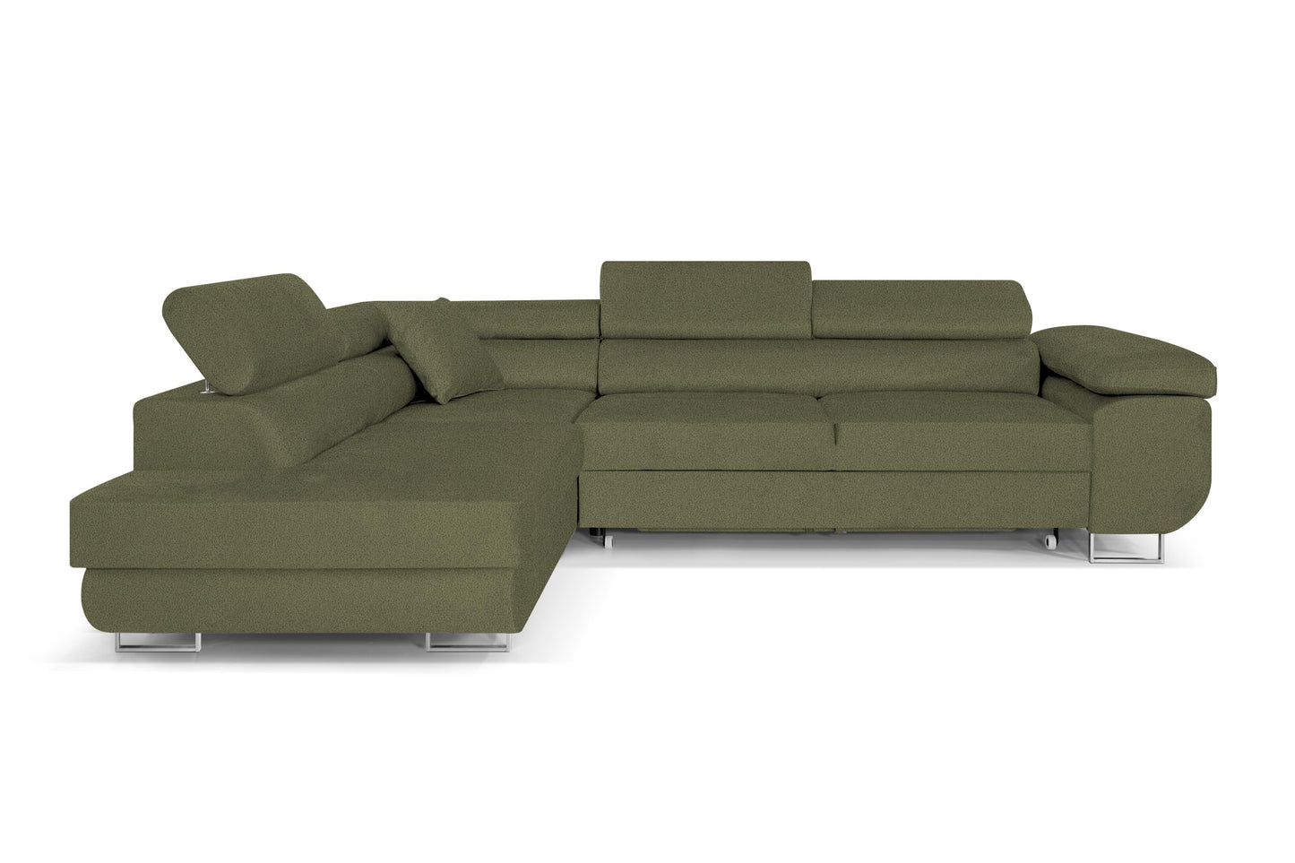 Ecksofa mit Schlaffunktion PASTI L-Form, Sofa Couch mit Bettkasten, 3-Sitzer Eckcouch, Schlafsofa für Wohnzimmer, Big Sofa Couch mit Schlaffunktion (Bouclé Limegrün, Ottomane Links)