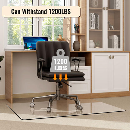 Easly 91,4 x 116,8 cm Stuhlmatte für Teppich – Bürostuhlmatte – gehärtetes Glas Bodenmatte für Zuhause/Büro/Teppich transparente Computer-Bodenmatte mit Bodenschutz – mit 4 Anti-Rutsch-Pads