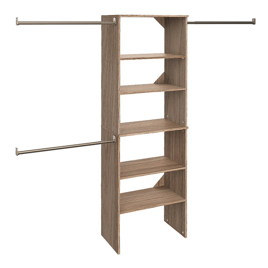 ClosetMaid SuiteSymphony Holzschrank Organizer Starter Kit mit Turm und 3 Hängestangen, Regalen, verstellbar, passend für Räume 1,5-3,0 m. Breite, Naturgrau, 63,5 cm