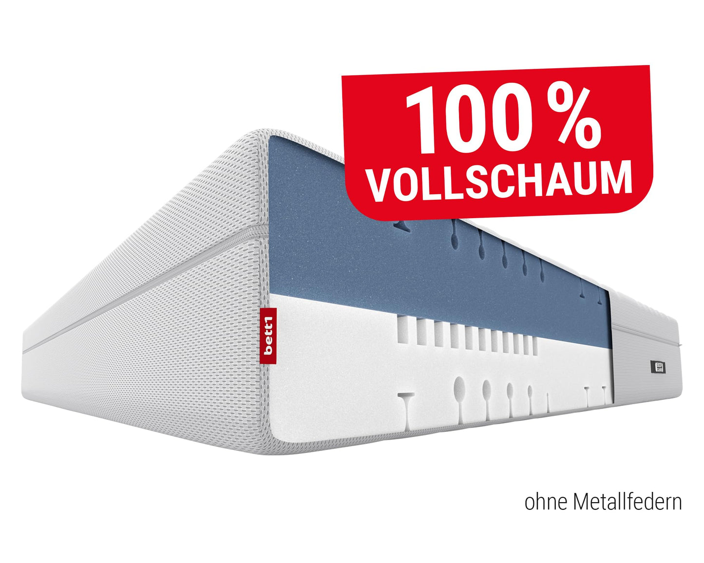 bett1 Bodyguard Boxspring Matratze 90x200 mit ca. 28 cm Matratzen-Höhe! (100% Vollschaum, 2in1 Liegehärten Mittelfest & Fester, Oeko-TEX 100, QXSchaum)