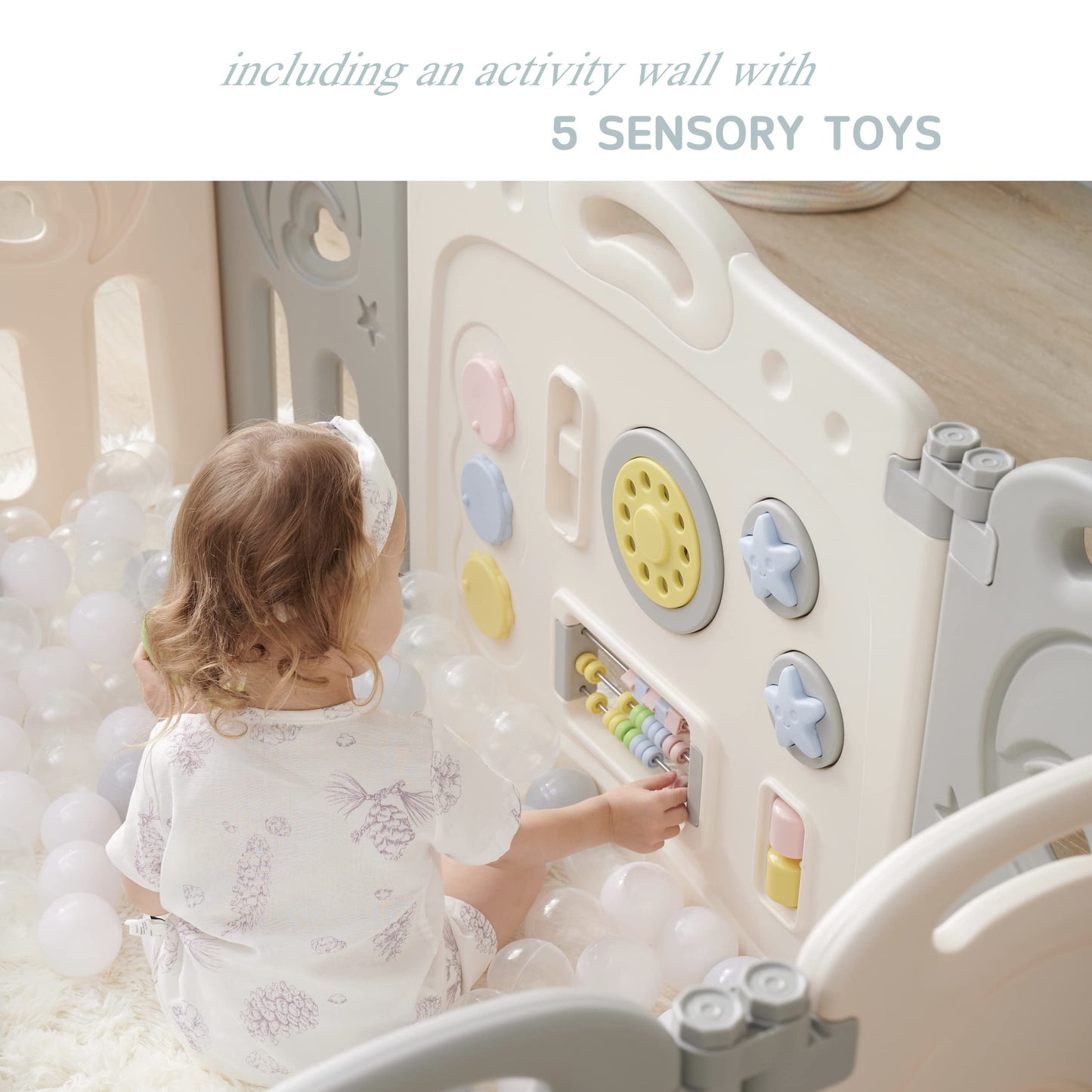 Fortella Cloud Castle Foldable Laufstall, Baby Sicherheit Spielplatz mit Whiteboard und Aktivität Wand, drinnen oder draußen (Grau, 14 Panel)