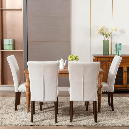 COLAMY Upholstered Parsons Dining Chairs Set of 4, Fabric Dining Room Kitchen Side Chair with Nailhead Trim and Wood Legs - Beige