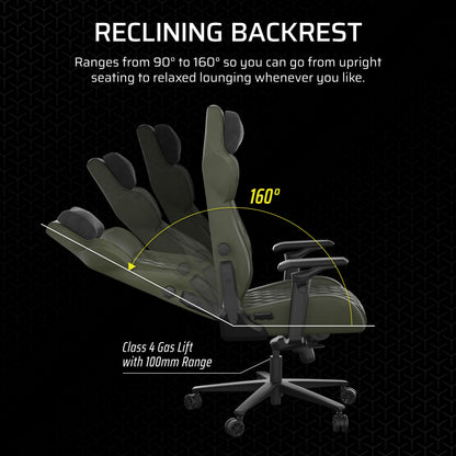 Corsair TC500 Luxe Gaming-Stuhl – Hochwertiger Atmungsaktiver Stoff – Breite Sitzfläche – In Fünf Richtungen Verstellbare Armlehnen – Verstellbare Lendenstütze – Neigung von 90–160 Grad – Sherwood