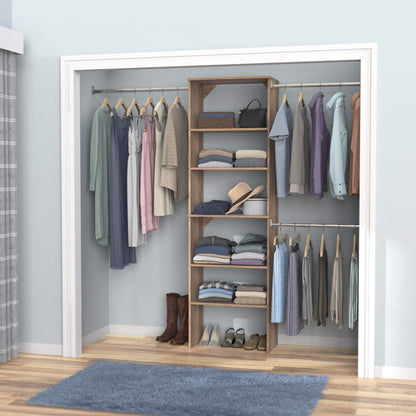 ClosetMaid SuiteSymphony Holzschrank Organizer Starter Kit mit Turm und 3 Hängestangen, Regalen, verstellbar, passend für Räume 1,5-3,0 m. Breite, Naturgrau, 63,5 cm