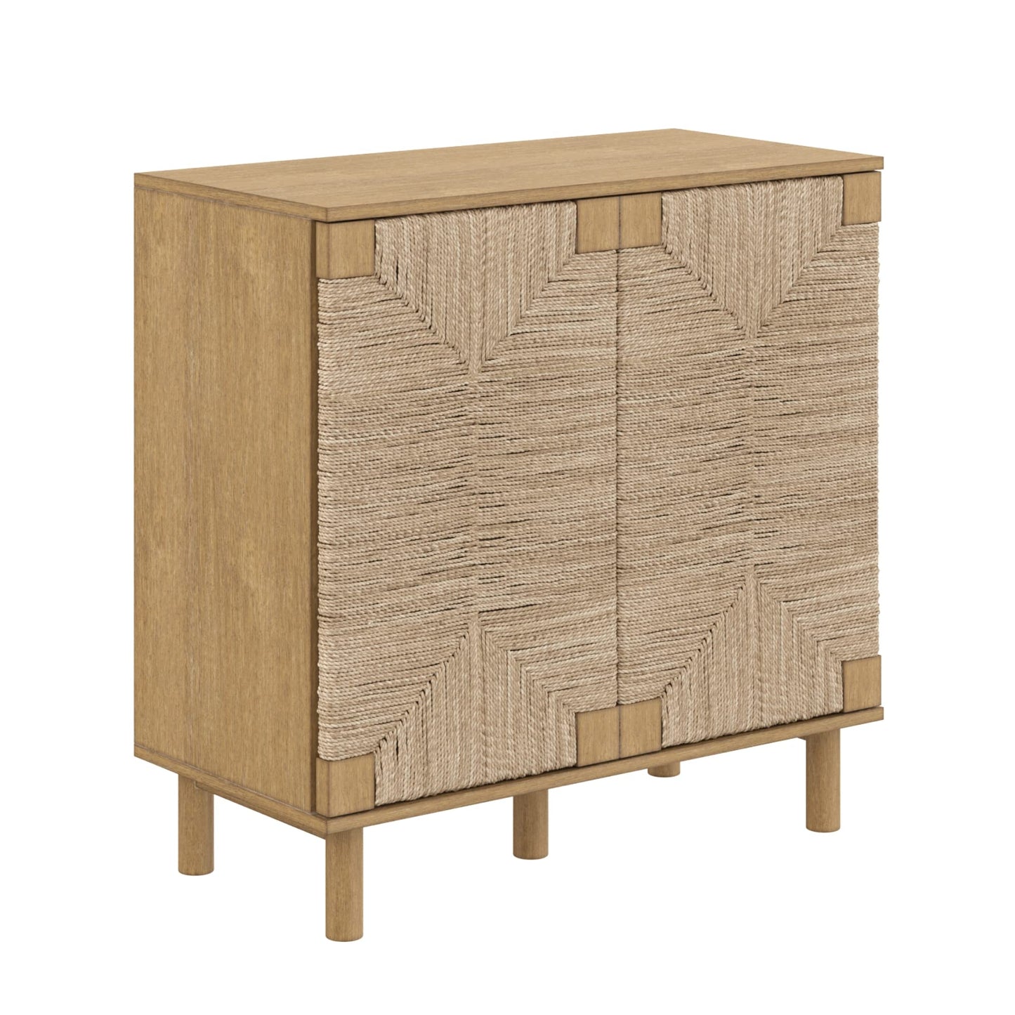 NATHAN JAMES Beacon Accent Sideboard, Aufbewahrungsschrank aus hellem Holz, mit Verstellbarer Innenablage und Seegras-Türen, für Flur, Eingangsbereich oder Esszimmer, Hellbraun