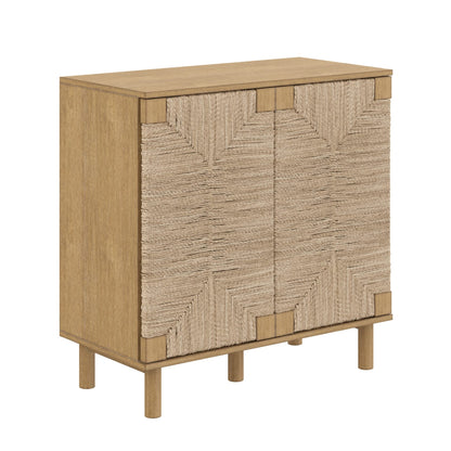 NATHAN JAMES Beacon Accent Sideboard, Aufbewahrungsschrank aus hellem Holz, mit Verstellbarer Innenablage und Seegras-Türen, für Flur, Eingangsbereich oder Esszimmer, Hellbraun