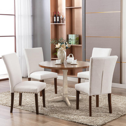 COLAMY Upholstered Parsons Dining Chairs Set of 4, Fabric Dining Room Kitchen Side Chair with Nailhead Trim and Wood Legs - Beige