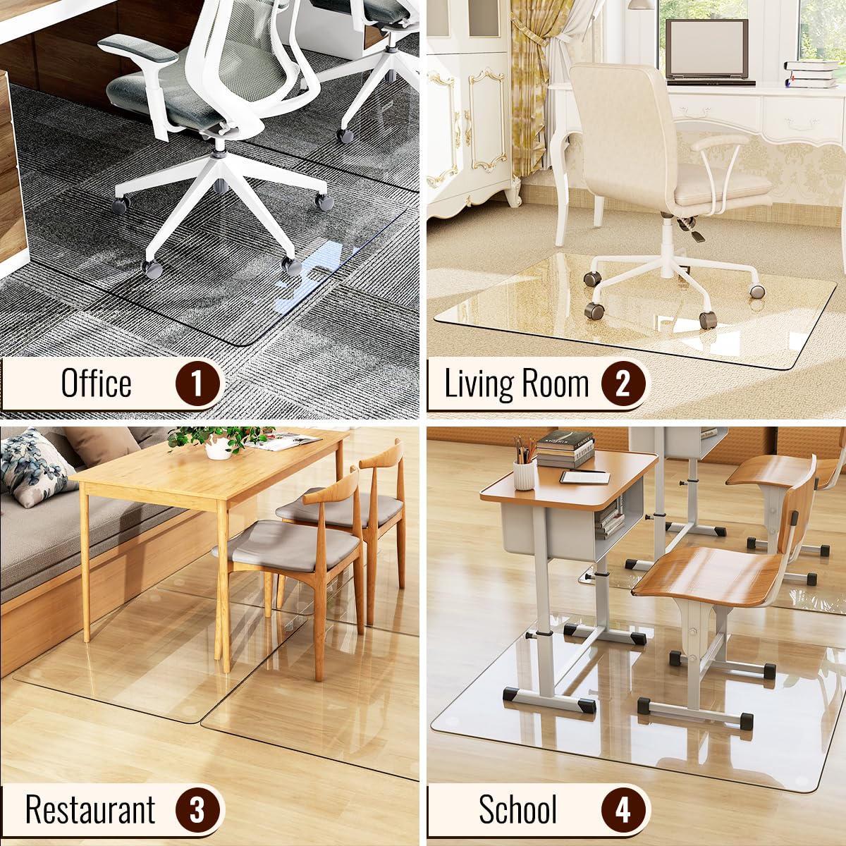 Easly 91,4 x 116,8 cm Stuhlmatte für Teppich – Bürostuhlmatte – gehärtetes Glas Bodenmatte für Zuhause/Büro/Teppich transparente Computer-Bodenmatte mit Bodenschutz – mit 4 Anti-Rutsch-Pads