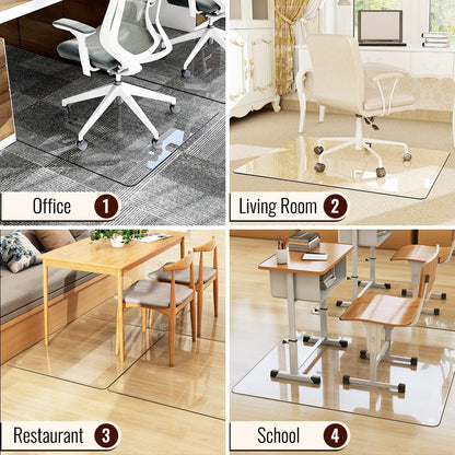 Easly 91,4 x 116,8 cm Stuhlmatte für Teppich – Bürostuhlmatte – gehärtetes Glas Bodenmatte für Zuhause/Büro/Teppich transparente Computer-Bodenmatte mit Bodenschutz – mit 4 Anti-Rutsch-Pads
