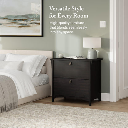 Bush Furniture Salinas Aktenschrank mit 2 Schubladen, seitlicher Aktenschrank in Vintage-Schwarz, Aufbewahrungslösung, Organizer mit Schubladen für den Arbeitsplatz, Akteneinheit