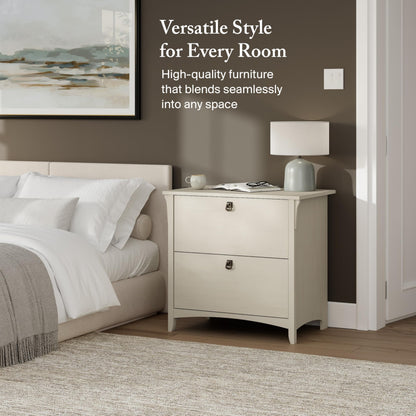 Bush Furniture Salinas Seitlicher Aktenschrank mit 2 Schubladen, Holzwerkstoff, antik-weiß