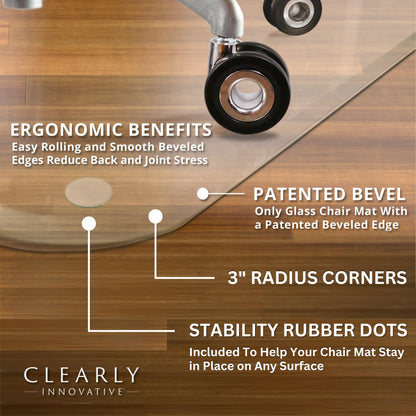 Stuhlmatte aus gehärtetem Glas mit abgeschrägtem Rand für Teppich- und Hartholzböden, glatte Gleitung, Bürostuhl-Bodenschutz, 0,5 kg Kapazität, transparentes robustes Glas, 91,4 x 117,8 cm Clearly