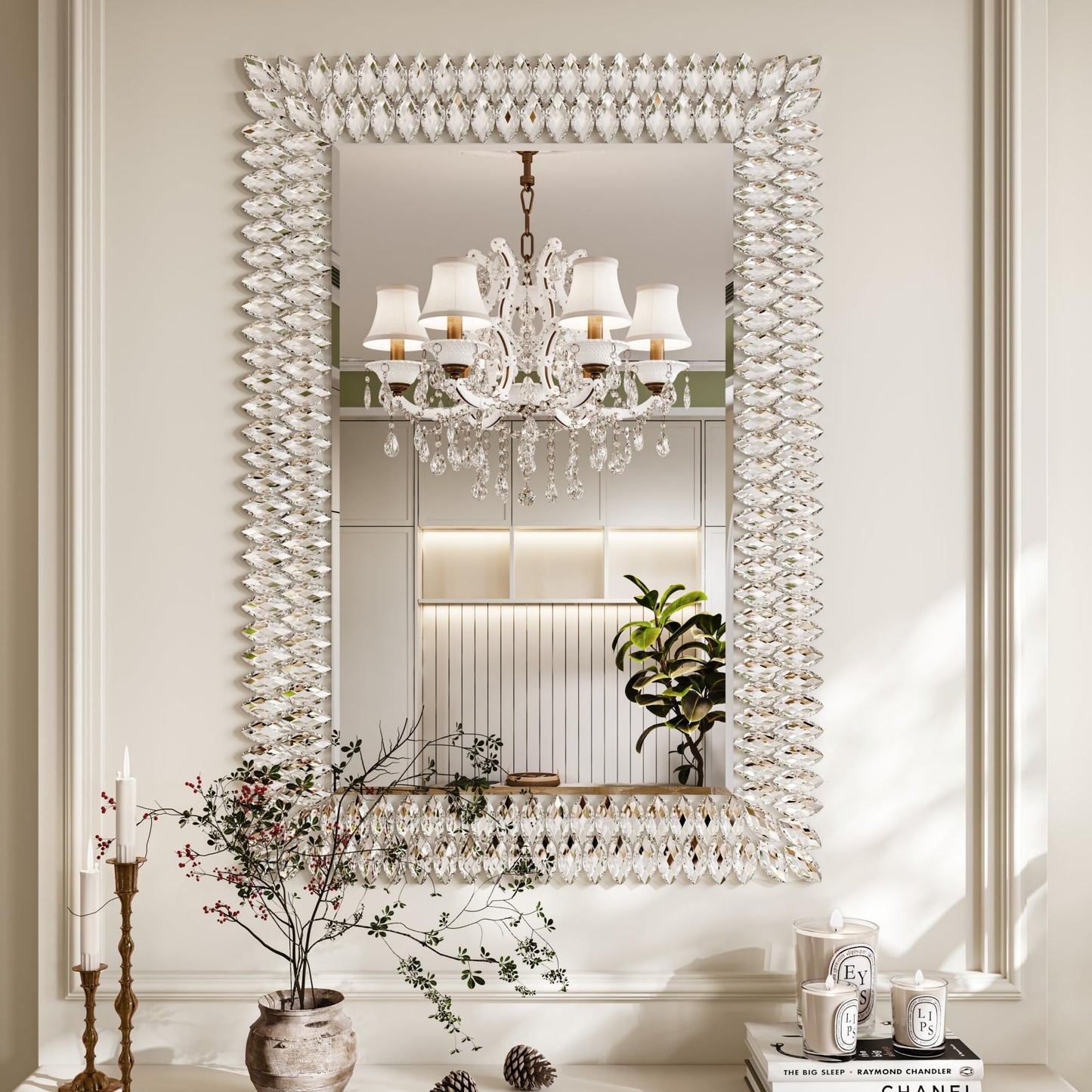 Kelly Miller Großer Spiegel für Wanddekoration, 71,1 x 101,6 cm, luxuriöser funkelnder Diamantspiegel, abgeschrägt, moderne Wanddekoration für Badezimmer, Wohnzimmer, Schlafzimmer, Flur,